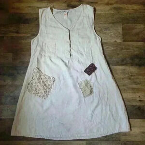 Vintage Willi Wear Linen Beige Patchwork Cottagecore Dress Size 14.